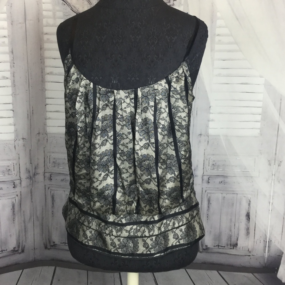 Zenobia White Black Lace Silk Sleeveless Top 12